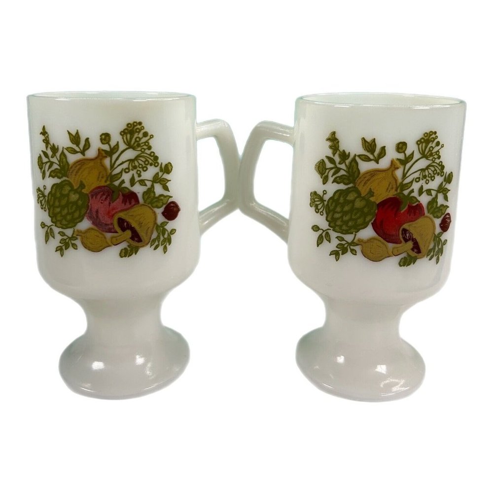 2/$30 Vintage Corning Ware Coffee Mugs Cups Set of 2 Spice of Life Milk Glass